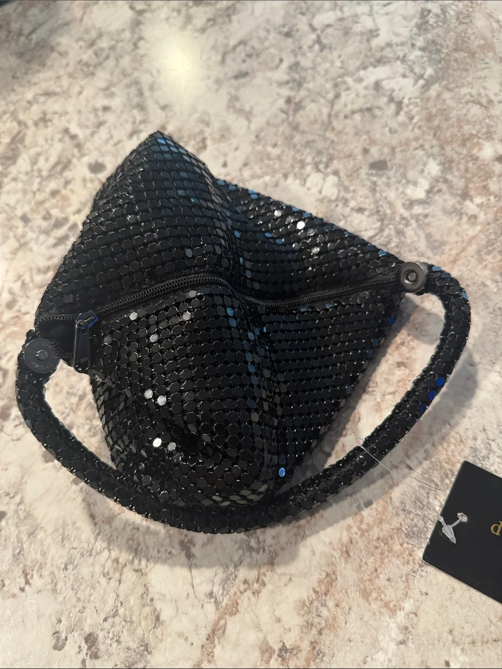 d'argeaux Black Sequin Wristlet Clutch